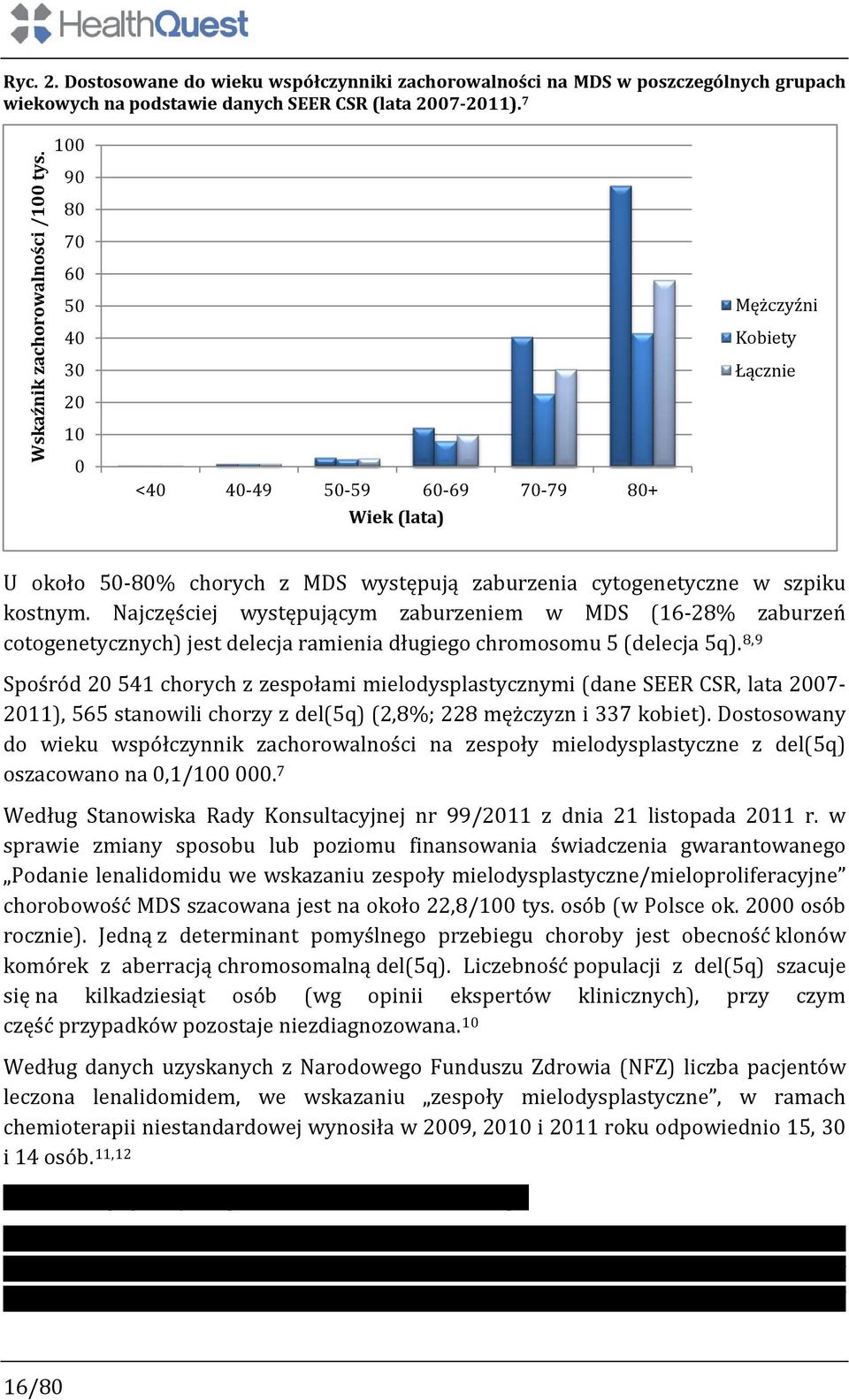 Najczęściej występującym zaburzeniem w MDS (16-28% zaburzeń cotogenetycznych) jest delecja ramienia długiego chromosomu 5 (delecja 5q).