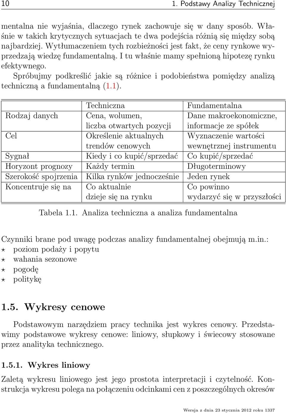 Spróbujmy podkreślić jakie są różnice i podobieństwa pomiędzy analizą techniczną a fundamentalną (1.1).