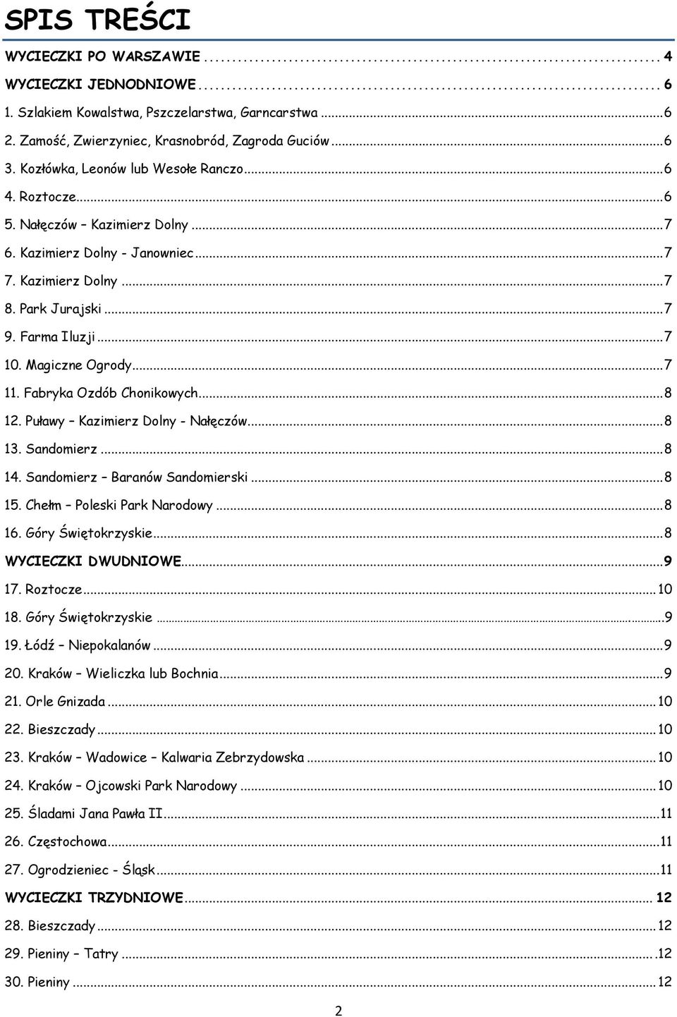 Magiczne Ogrody... 7 11. Fabryka Ozdób Chonikowych... 8 12. Puławy Kazimierz Dolny - Nałęczów... 8 13. Sandomierz... 8 14. Sandomierz Baranów Sandomierski... 8 15. Chełm Poleski Park Narodowy... 8 16.