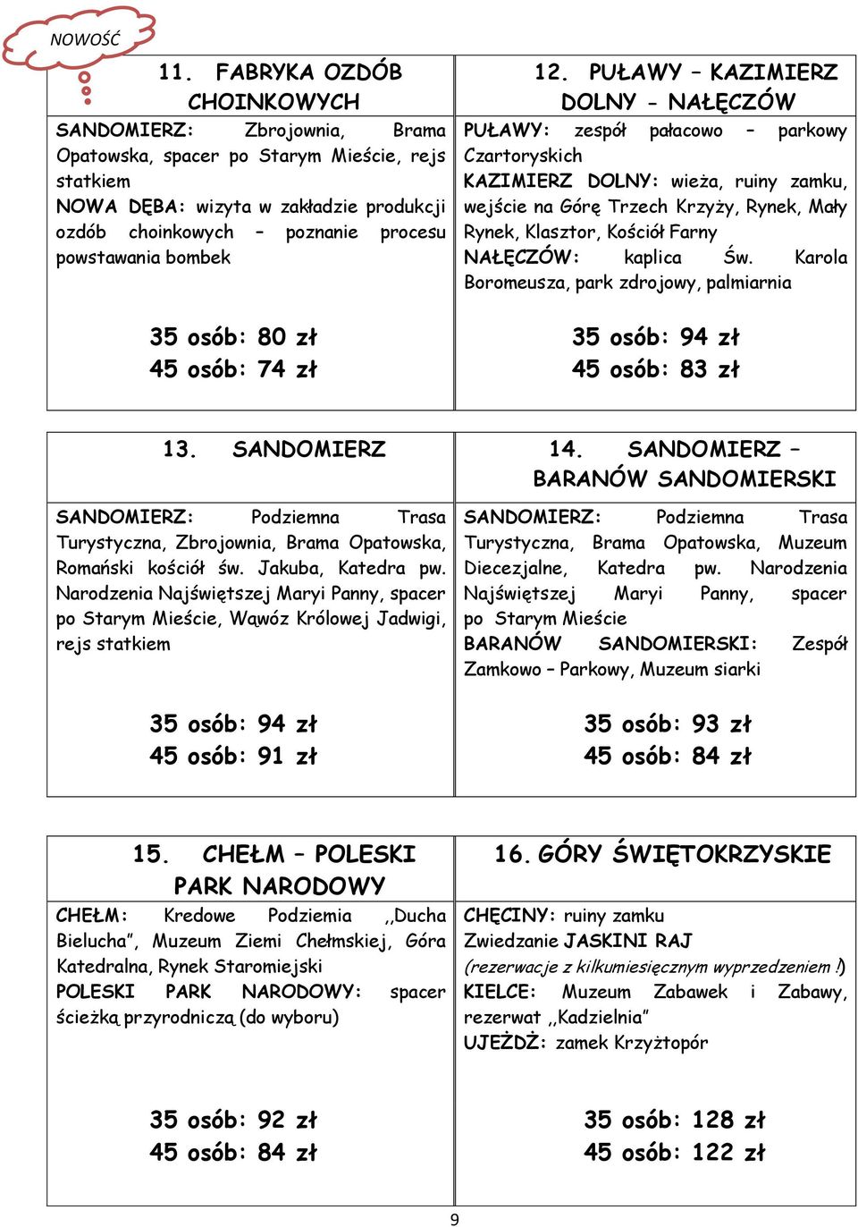 bombek 35 osób: 80 zł 45 osób: 74 zł 12.