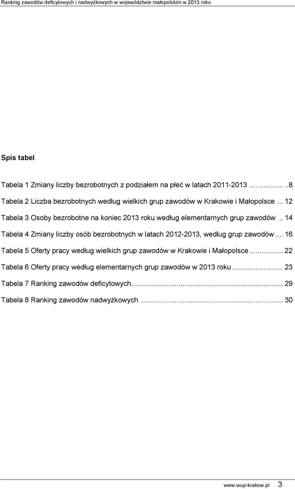 .. 12 Tabela 3 Osoby bezrobotne na koniec 2013 roku według elementarnych grup zawodów.