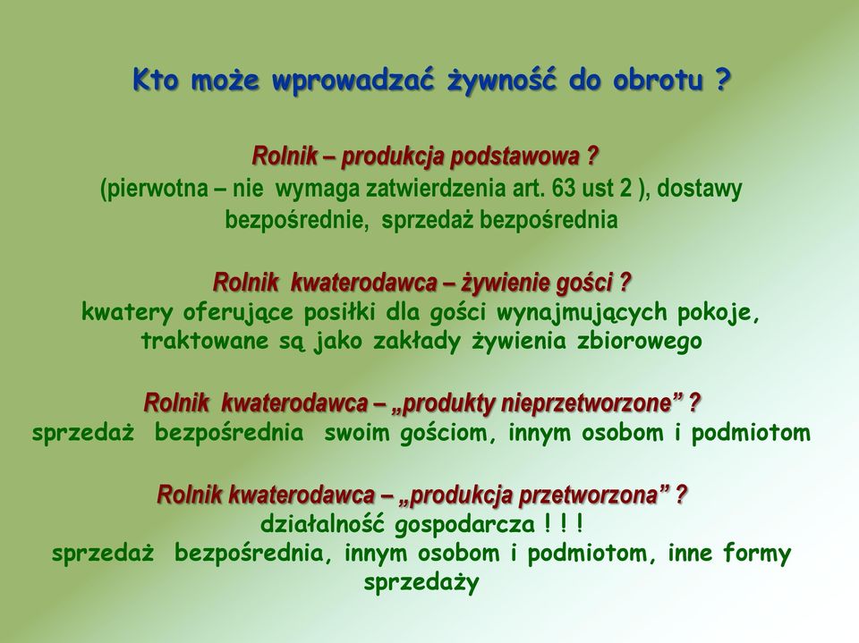 kwatery oferujące posiłki dla gości wynajmujących pokoje, traktowane są jako zakłady żywienia zbiorowego Rolnik kwaterodawca produkty