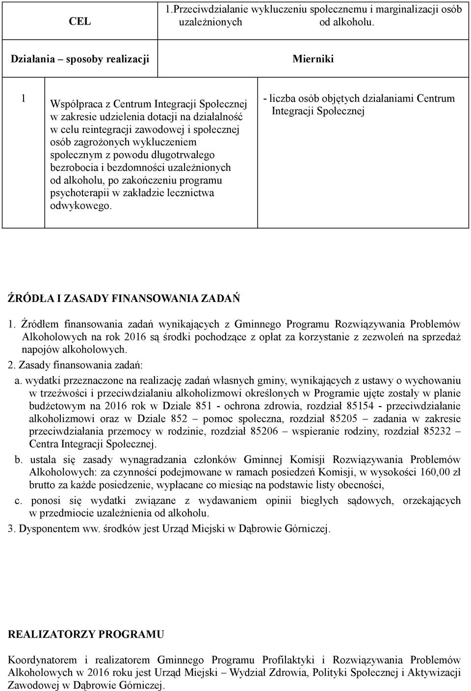 wykluczeniem społecznym z powodu długotrwałego bezrobocia i bezdomności uzależnionych od alkoholu, po zakończeniu programu psychoterapii w zakładzie lecznictwa odwykowego.