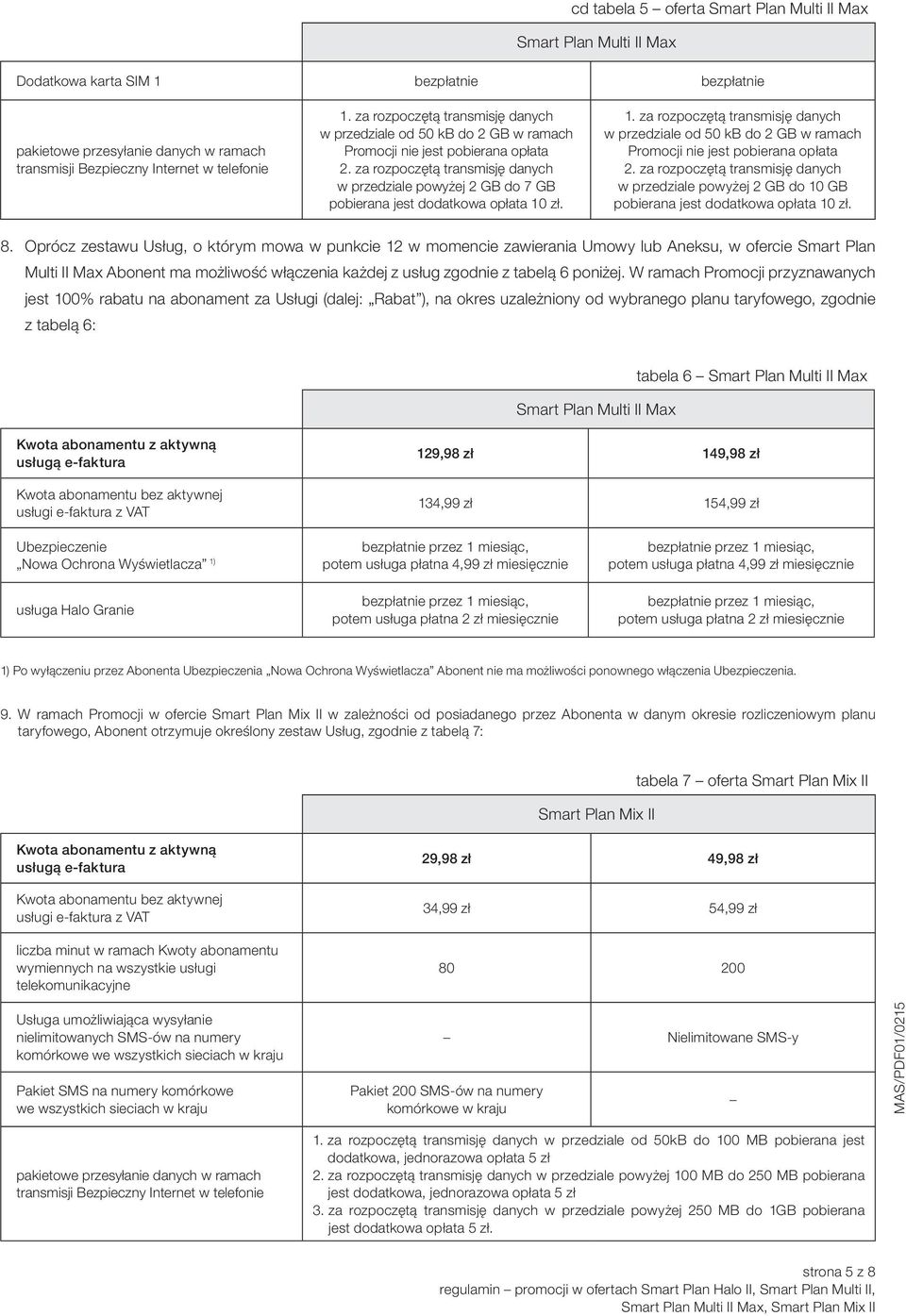 za rozpoczętą transmisję danych w przedziale powyżej 2 GB do 7 GB pobierana jest dodatkowa opłata 10