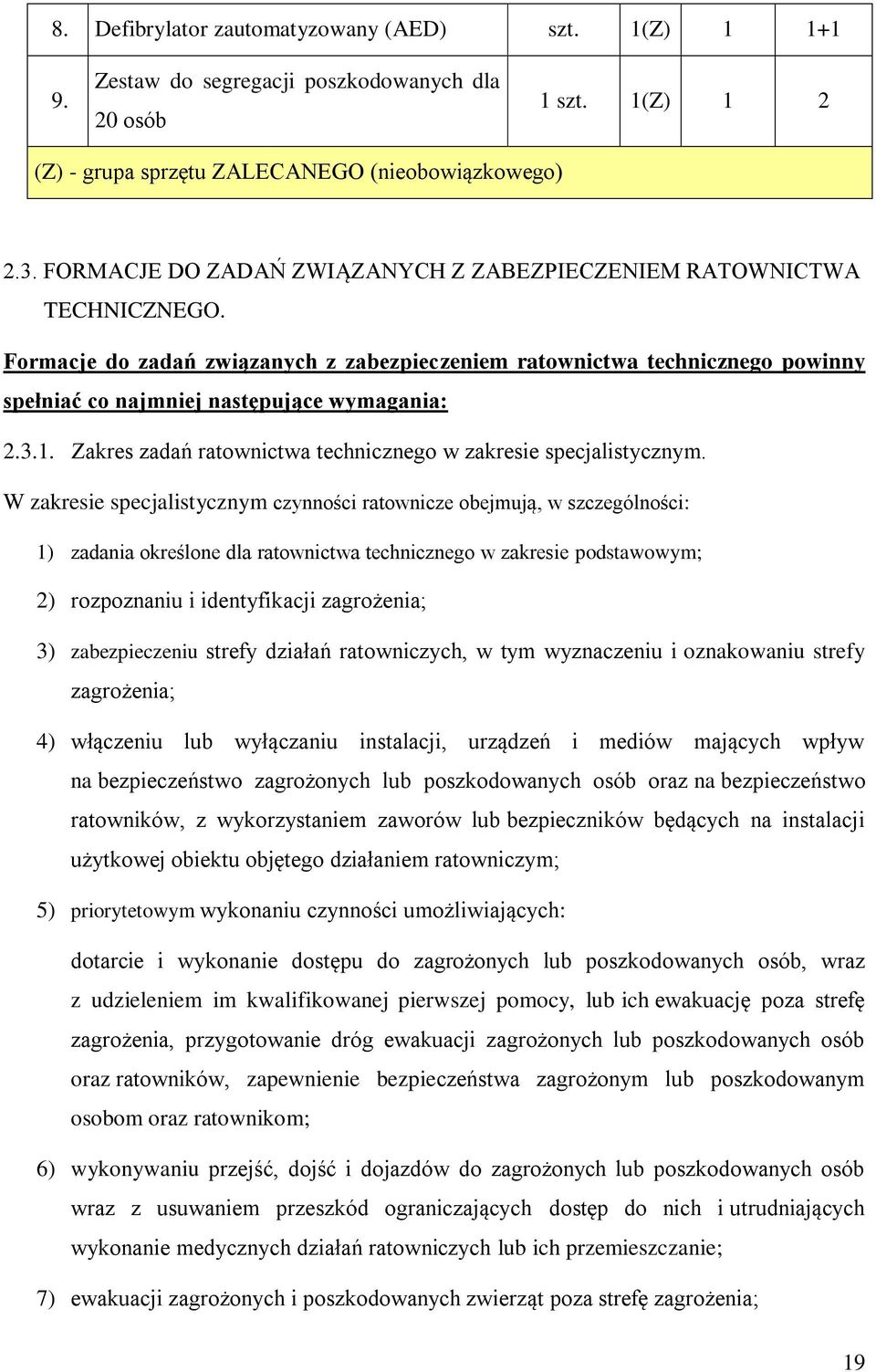 3.1. Zakres zadań ratownictwa technicznego w zakresie specjalistycznym.