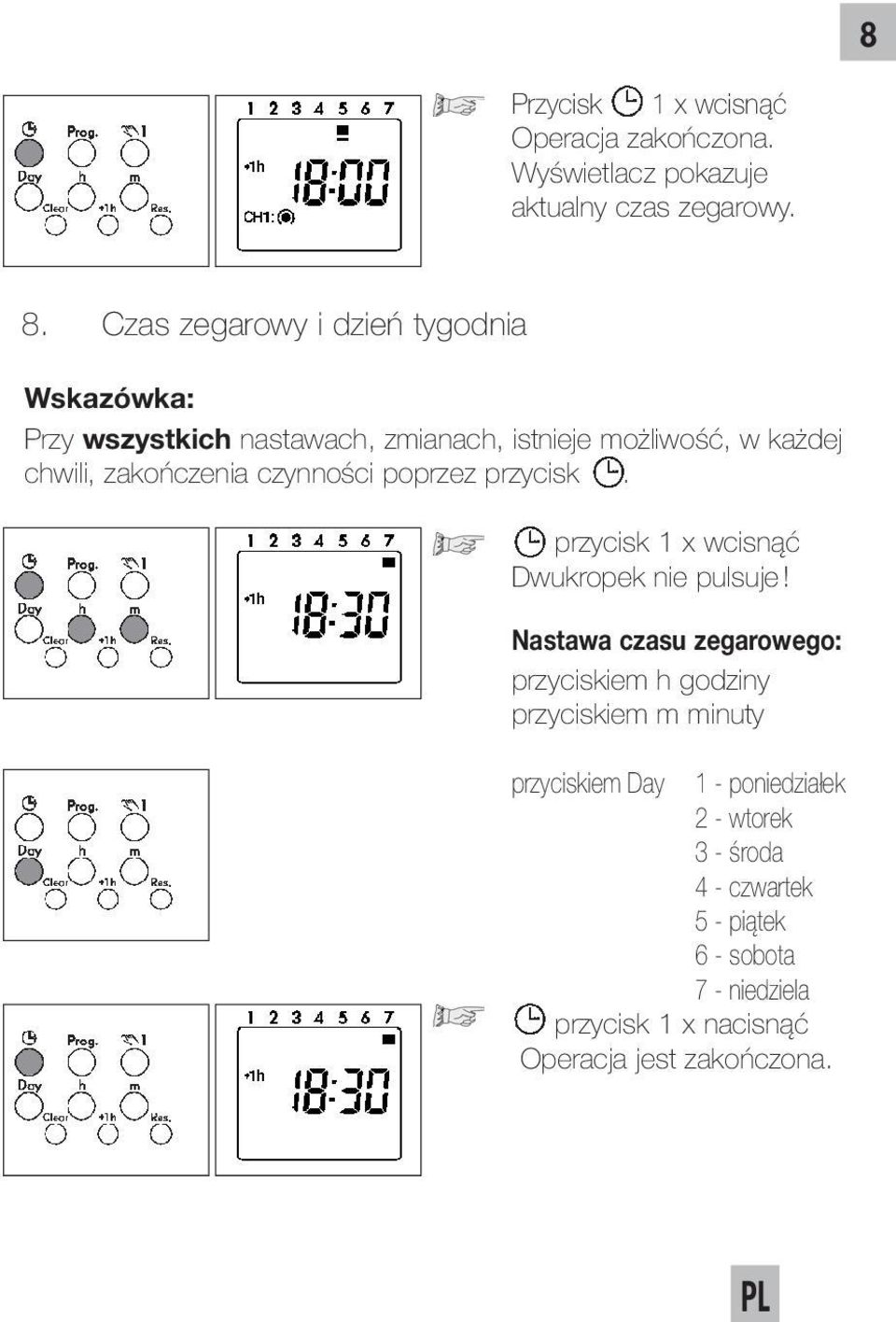 przycisk 1 x wcisnąć Dwukropek nie pulsuje!