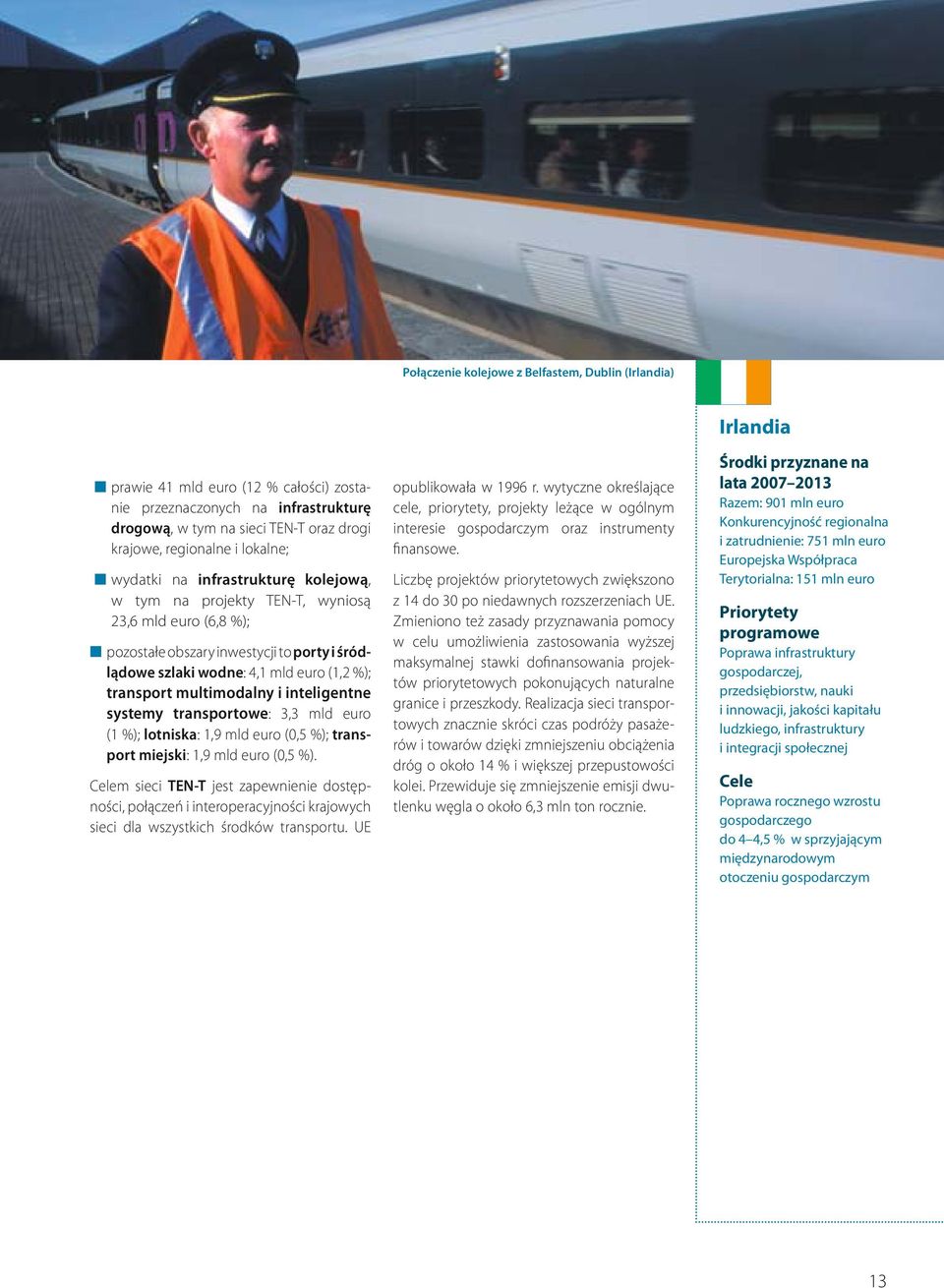 transport multimodalny i inteligentne systemy transportowe: 3,3 mld euro (1 %); lotniska: 1,9 mld euro (0,5 %); transport miejski: 1,9 mld euro (0,5 %).