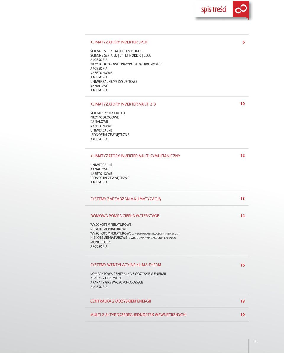KASETONOWE JEDNOSTKI ZEWNĘTRZNE SYSTEMY ZARZĄDZANIA KLIMATYZACJĄ 13 DOMOWA POMPA CIEPŁA WATERSTAGE 14 WYSOKOTEMPERATUROWE NISKOTEMEPRATUROWE WYSOKOTEMPERATUROWE Z WBUDOWANYM ZASOBNIKIEM WODY