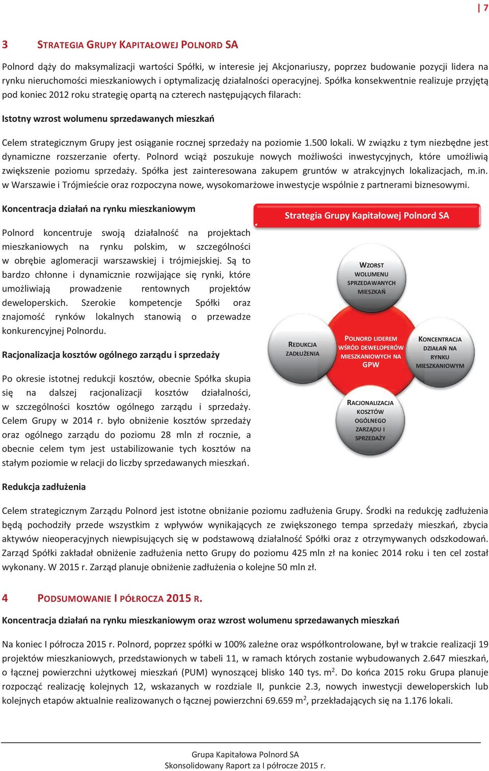 Spółka konsekwentnie realizuje przyjętą pod koniec 2012 roku strategię opartą na czterech następujących filarach: Istotny wzrost wolumenu sprzedawanych mieszkań Celem strategicznym Grupy jest