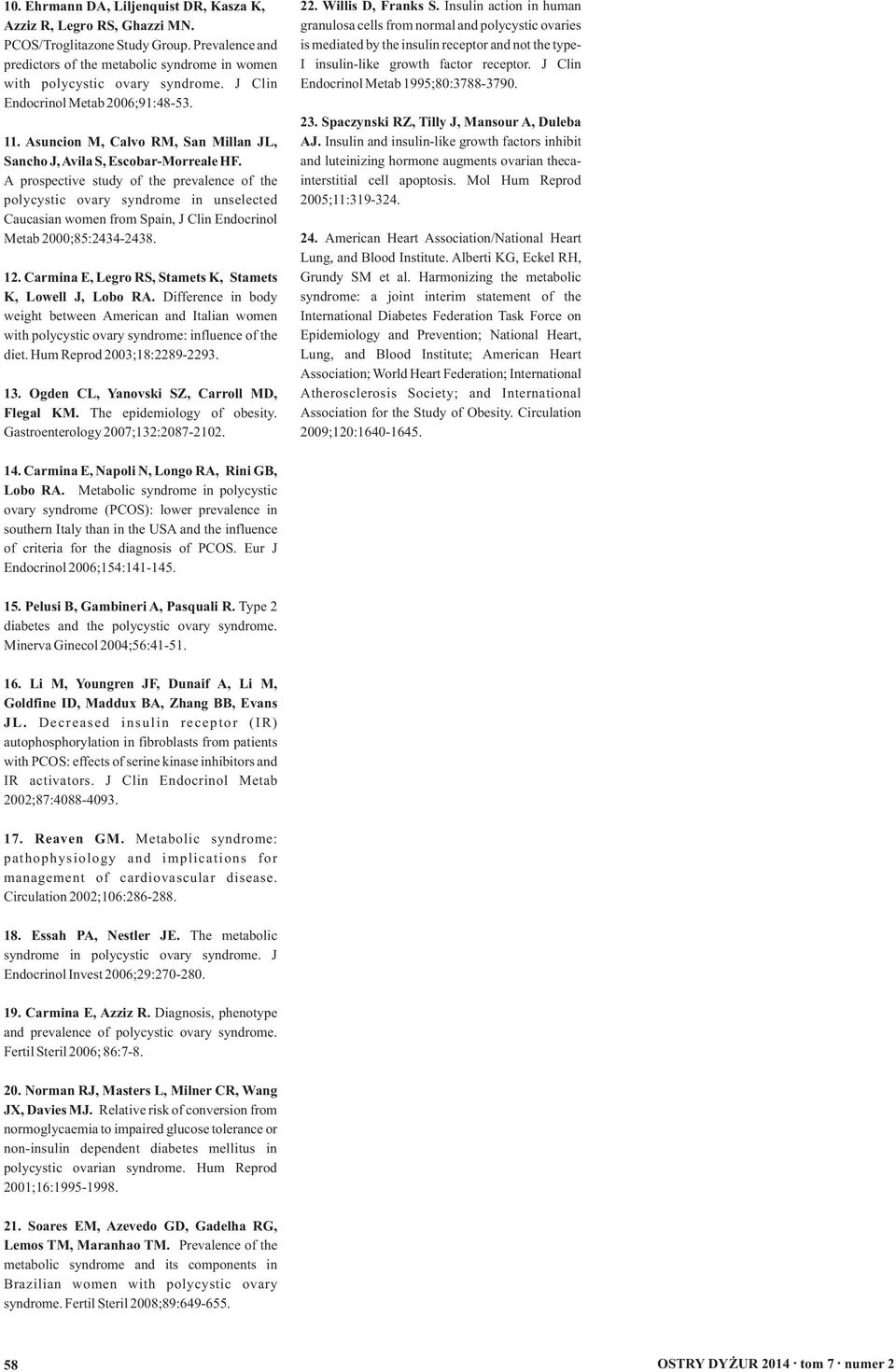 A prospective study of the prevalence of the polycystic ovary syndrome in unselected Caucasian women from Spain, J Clin Endocrinol Metab 2000;85:2434-2438. 12.