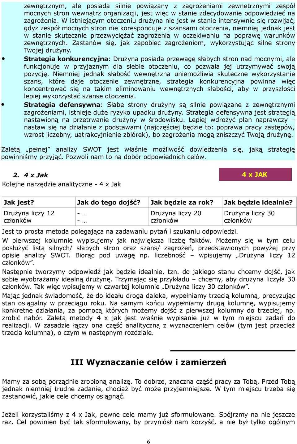 zagrożenia w oczekiwaniu na poprawę warunków zewnętrznych. Zastanów się, jak zapobiec zagrożeniom, wykorzystując silne strony Twojej drużyny.