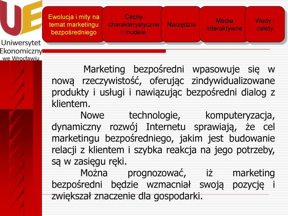 Nowe technologie, komputeryzacja, dynamiczny rozwój Internetu sprawiają, że cel marketingu, jakim jest