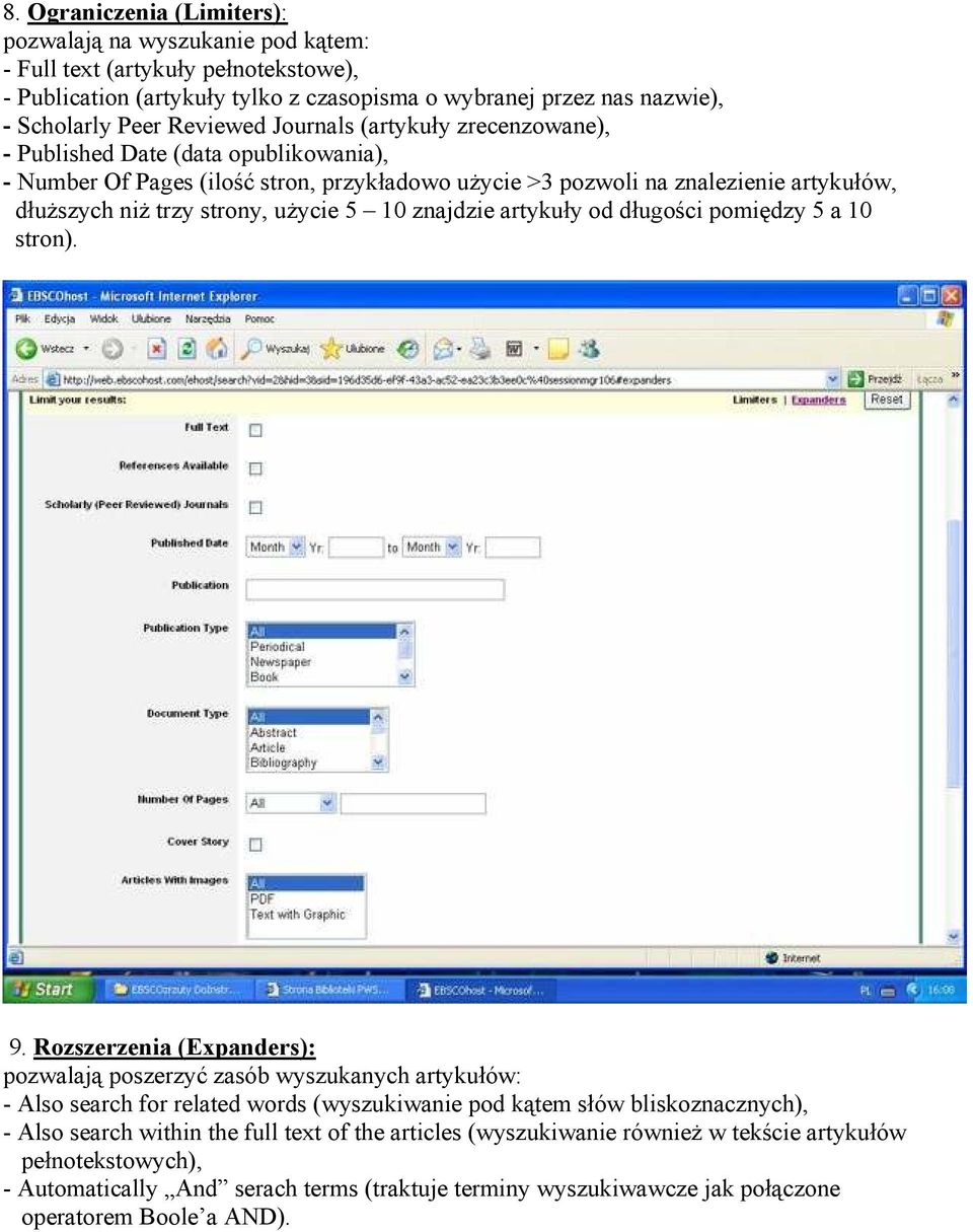 znajdzie artykuły od długości pomiędzy 5 a 10 stron). 9.