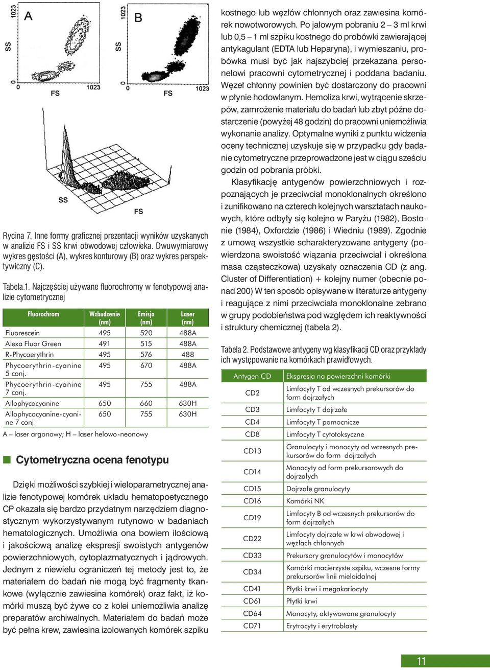 Najcz Êciej u ywane fluorochromy w fenotypowej analizie cytometrycznej Fluorochrom SS Wzbudzenie (nm) Emisja (nm) Cytometryczna ocena fenotypu Laser (nm) Fluorescein 495 520 488A Alexa Fluor Green