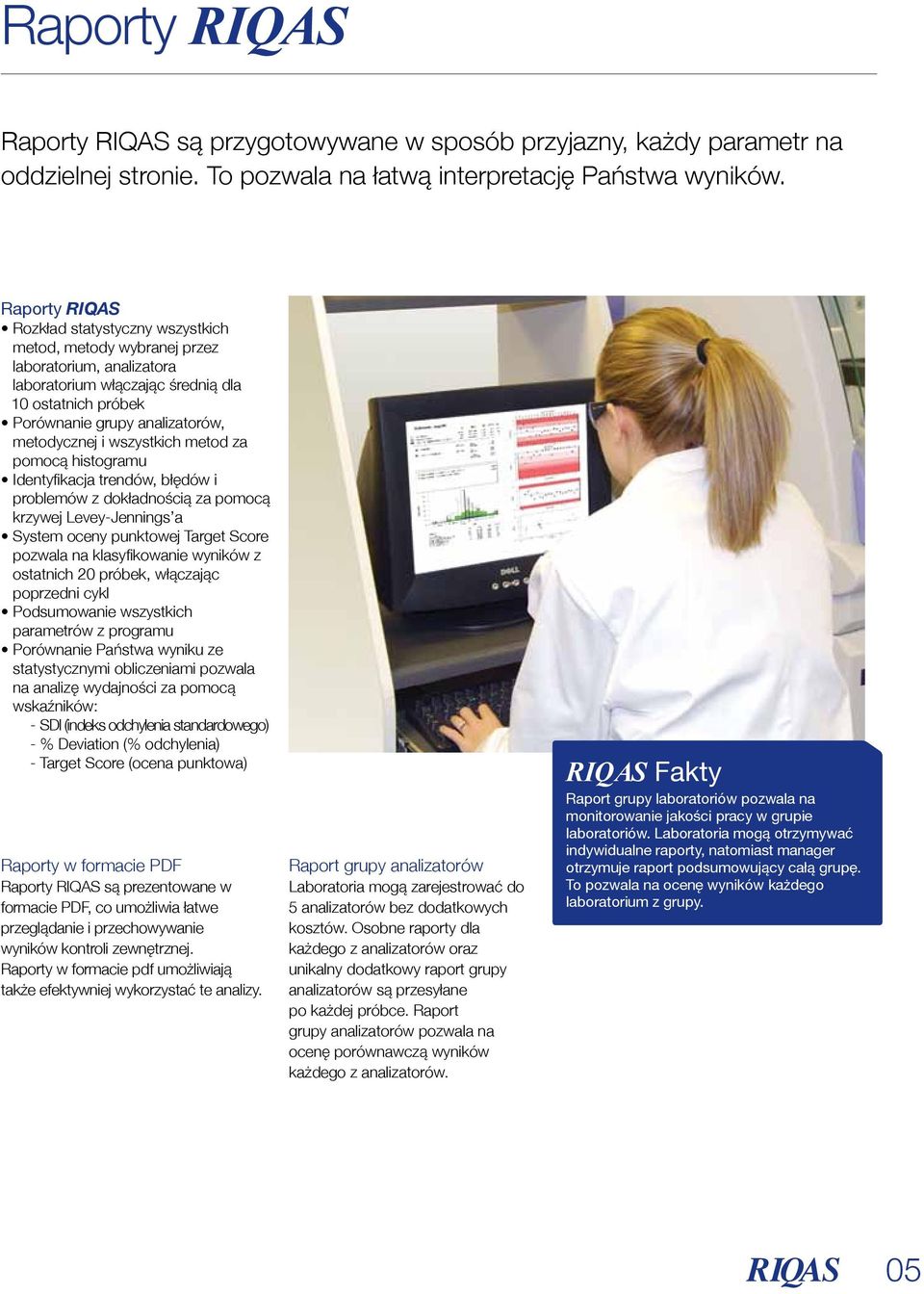 wszystkich metod za pomocą histogramu Identyfikacja trendów, błędów i problemów z dokładnością za pomocą krzywej Levey-Jennings a System oceny punktowej Target Score pozwala na klasyfikowanie wyników