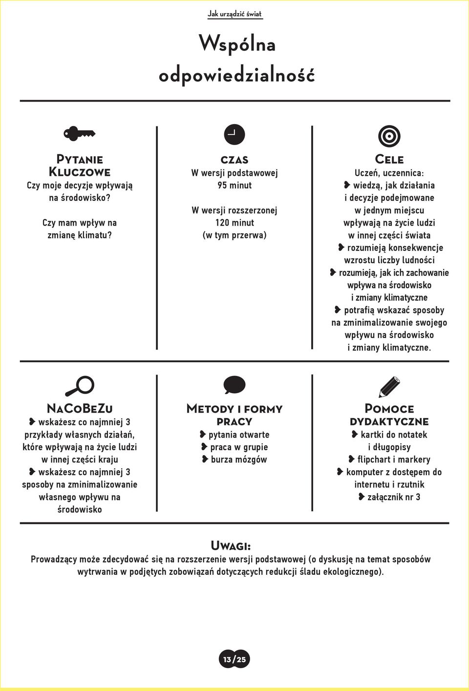 świata rozumieją konsekwencje wzrostu liczby ludności rozumieją, jak ich zachowanie wpływa na środowisko i zmiany klimatyczne potrafią wskazać sposoby na zminimalizowanie swojego wpływu na środowisko