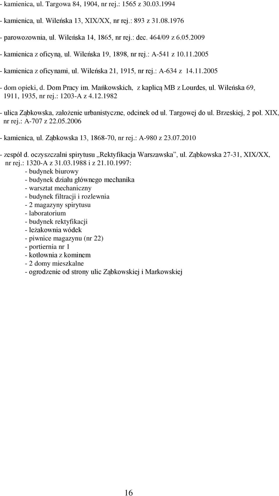 Mańkowskich, z kaplicą MB z Lourdes, ul. Wileńska 69, 1911, 1935, nr rej.: 1203-A z 4.12.1982 - ulica Ząbkowska, założenie urbanistyczne, odcinek od ul. Targowej do ul. Brzeskiej, 2 poł. XIX, nr rej.