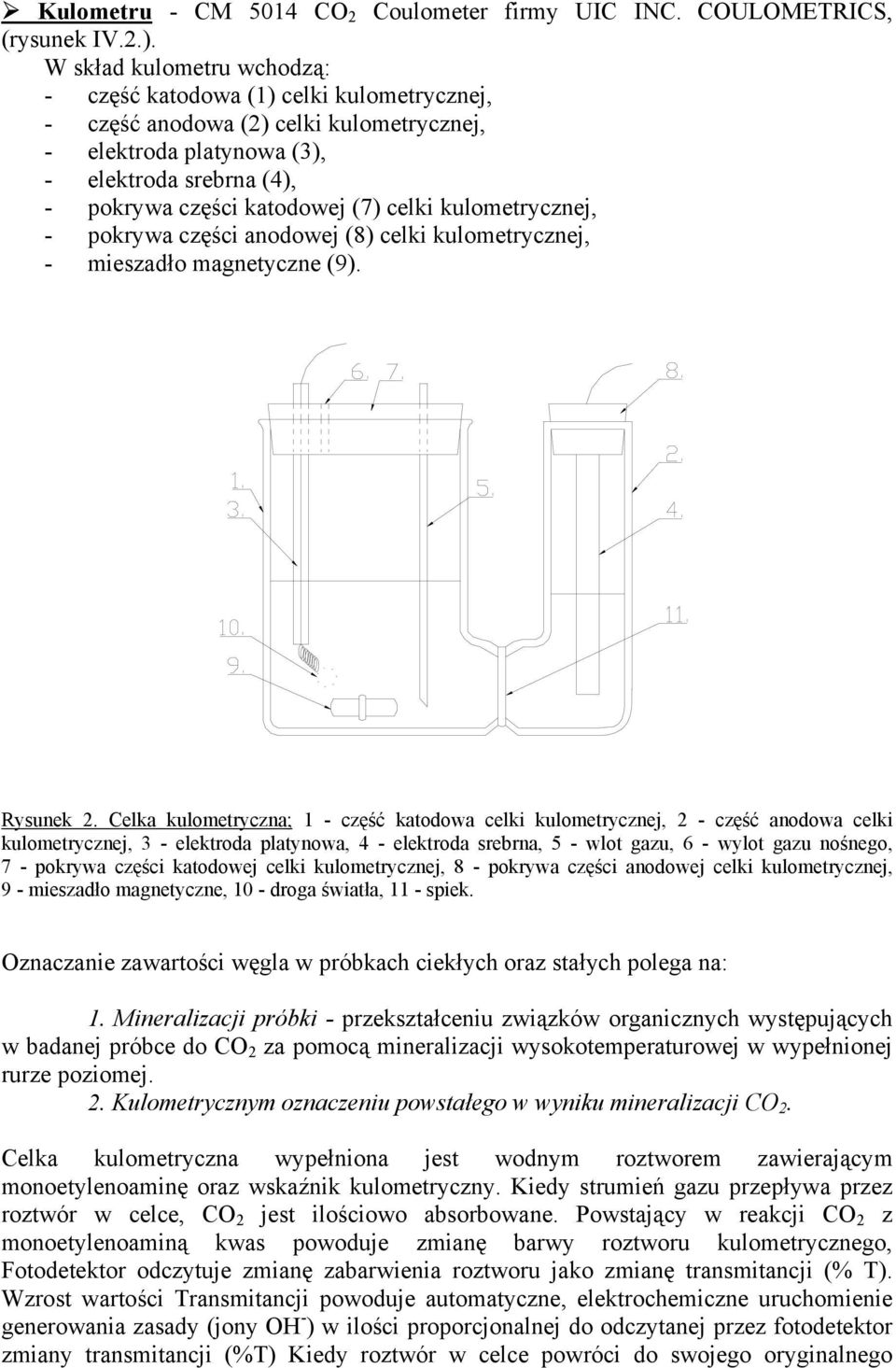 celki kulometrycznej, - pokrywa części anodowej (8) celki kulometrycznej, - mieszadło magnetyczne (9). Rysunek 2.