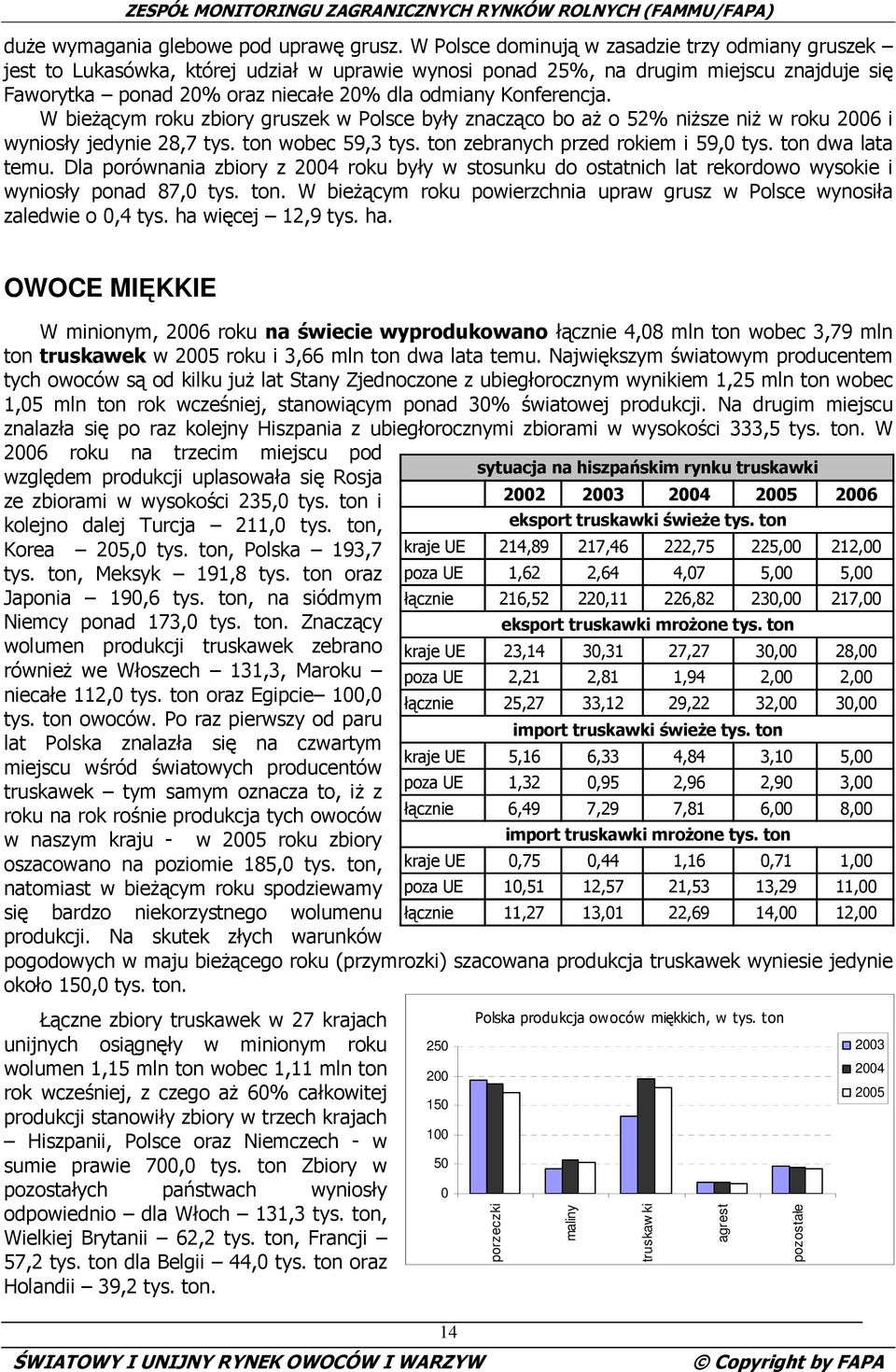 Konferencja. W bieŝącym roku zbiory gruszek w Polsce były znacząco bo aŝ o 52% niŝsze niŝ w roku 2006 i wyniosły jedynie 28,7 tys. ton wobec 59,3 tys. ton zebranych przed rokiem i 59,0 tys.