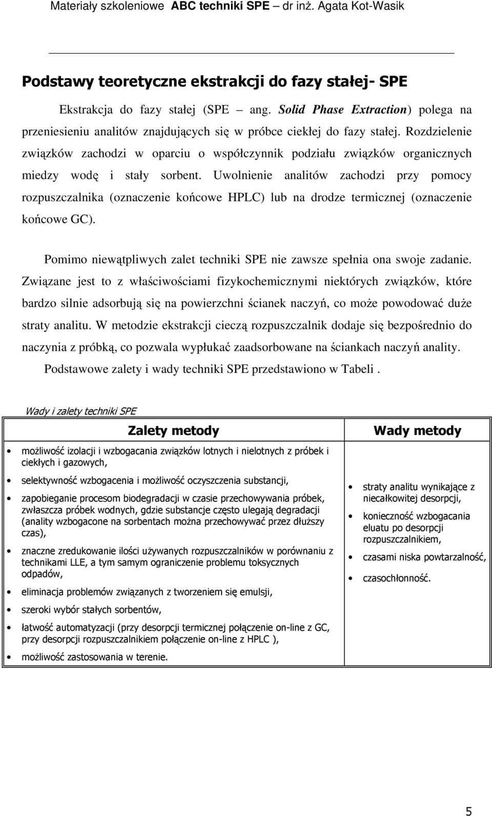 Uwolnienie analitów zachodzi przy pomocy rozpuszczalnika (oznaczenie końcowe HPLC) lub na drodze termicznej (oznaczenie końcowe GC).