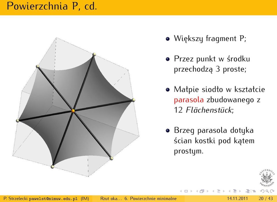 siodło w kształcie parasola zbudowanego z 12 Flächenstück; Brzeg parasola