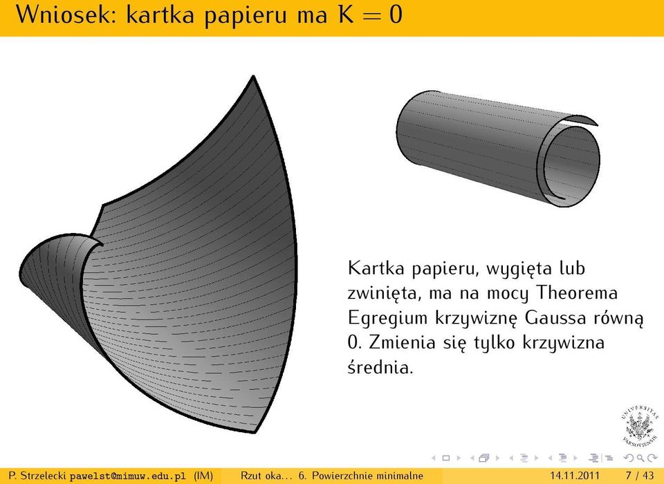 Zmienia się tylko krzywizna średnia. P. Strzelecki pawelst@mimuw.