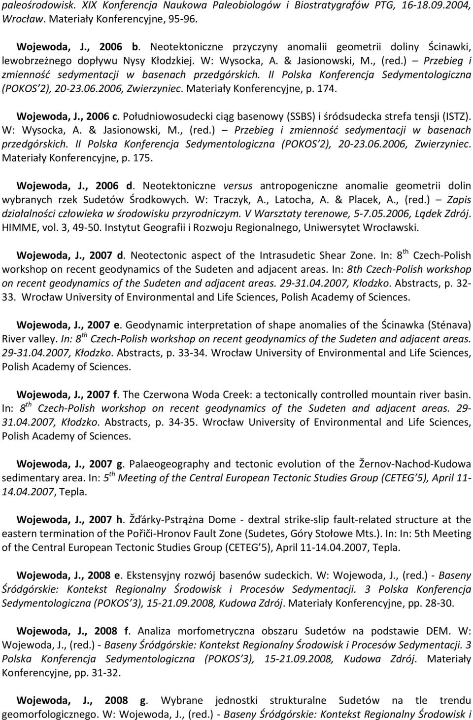 II Polska Konferencja Sedymentologiczna (POKOS 2), 20-23.06.2006, Zwierzyniec. Materiały Konferencyjne, p. 174. Wojewoda, J., 2006 c.