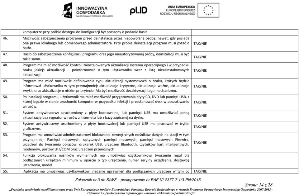 47. Hasło do zabezpieczenia konfiguracji programu oraz jego nieautoryzowanej próby, deinstalacji musi być takie samo. 48.