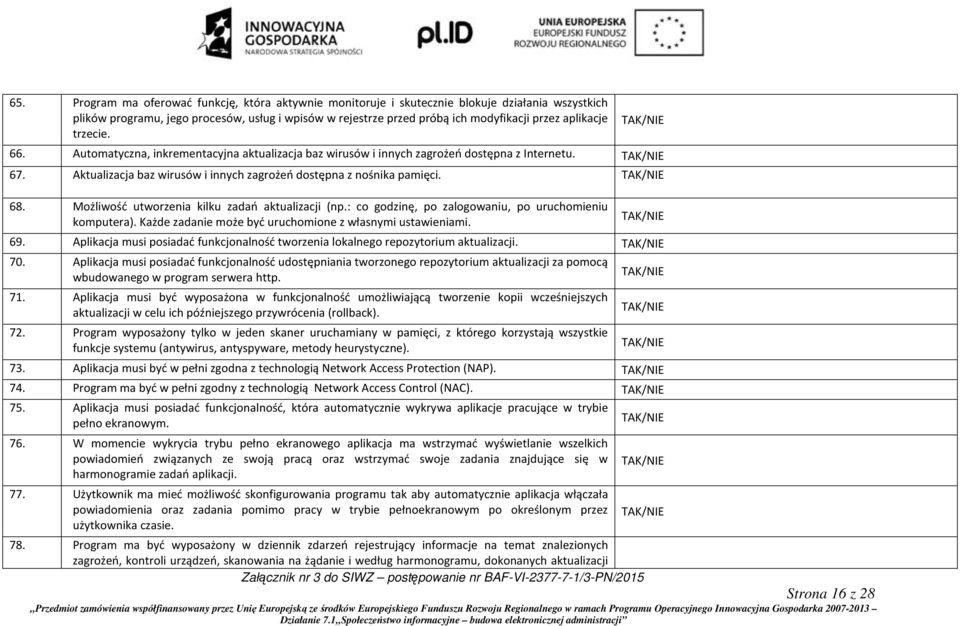 Program ma być wyposażony w dziennik zdarzeń rejestrujący informacje na temat znalezionych zagrożeń, kontroli urządzeń, skanowania na żądanie i według harmonogramu, dokonanych aktualizacji Strona 16