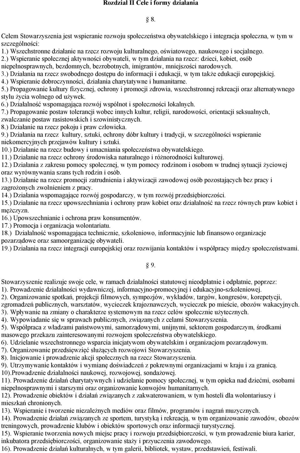 ) Wspieranie społecznej aktywności obywateli, w tym działania na rzecz: dzieci, kobiet, osób niepełnosprawnych, bezdomnych, bezrobotnych, imigrantów, mniejszości narodowych. 3.