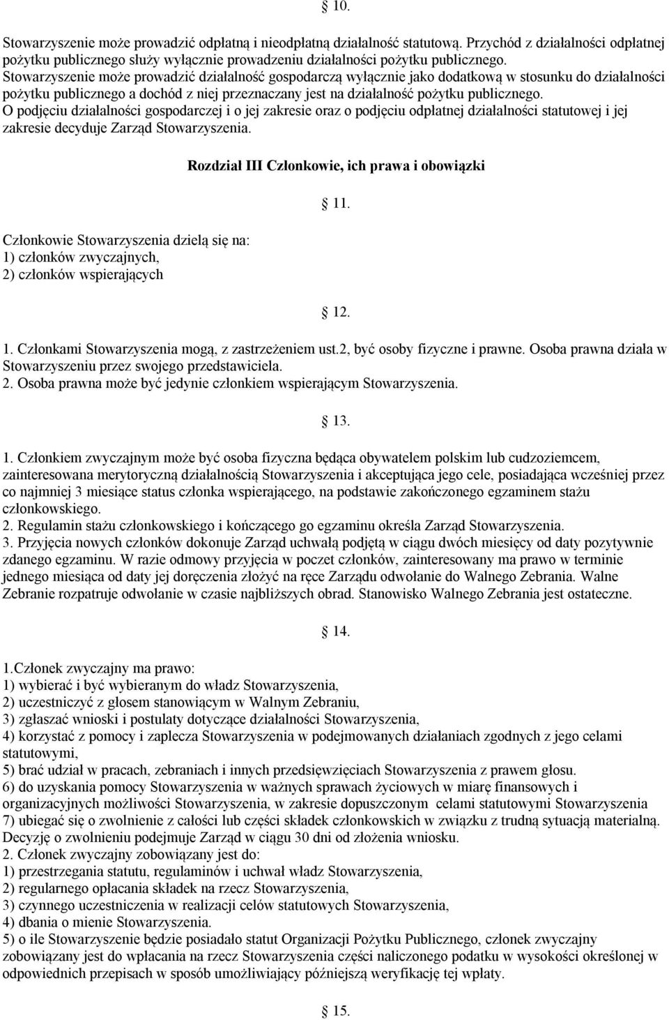 O podjęciu działalności gospodarczej i o jej zakresie oraz o podjęciu odpłatnej działalności statutowej i jej zakresie decyduje Zarząd Stowarzyszenia.