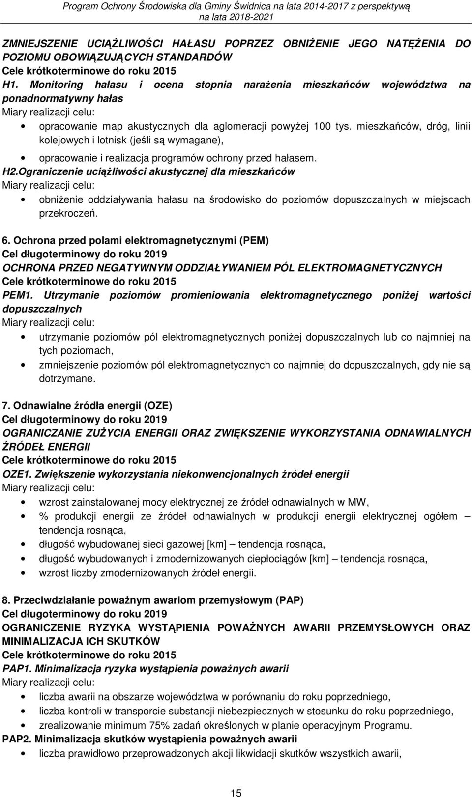 mieszkańców, dróg, linii kolejowych i lotnisk (jeśli są wymagane), opracowanie i realizacja programów ochrony przed hałasem. H2.