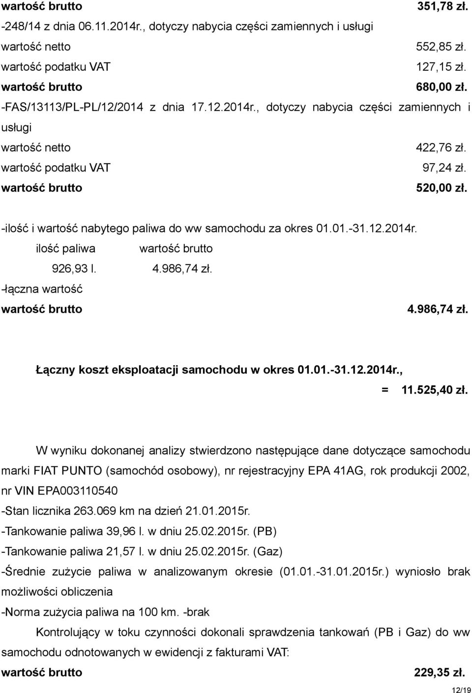 01.-31.12.2014r., = 11.525,40 zł.