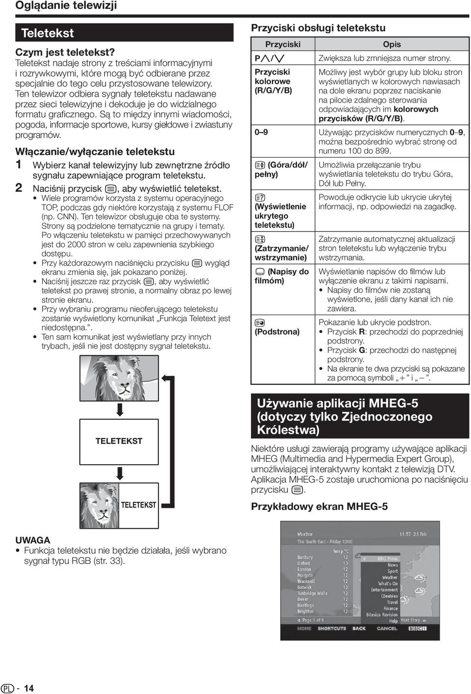 Są to między innymi wiadomości, pogoda, informacje sportowe, kursy giełdowe i zwiastuny programów.