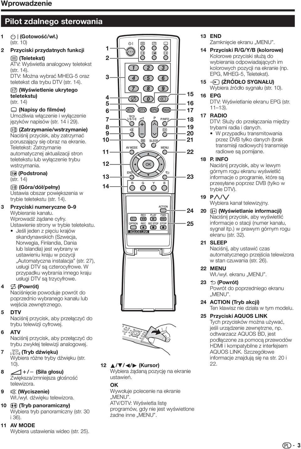 (Zatrzymanie/wstrzymanie) Naciśnij przycisk, aby zatrzymać poruszający się obraz na ekranie. Teletekst: Zatrzymanie automatycznej aktualizacji stron teletekstu lub wyłączenie trybu wstrzymania.