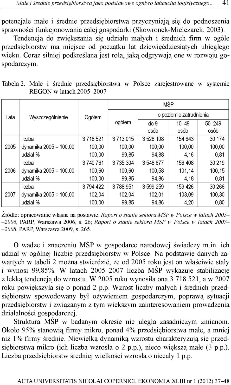 Coraz silniej podkreślana jest rola, jaką odgrywają one w rozwoju gospodarczym. Tabela 2.