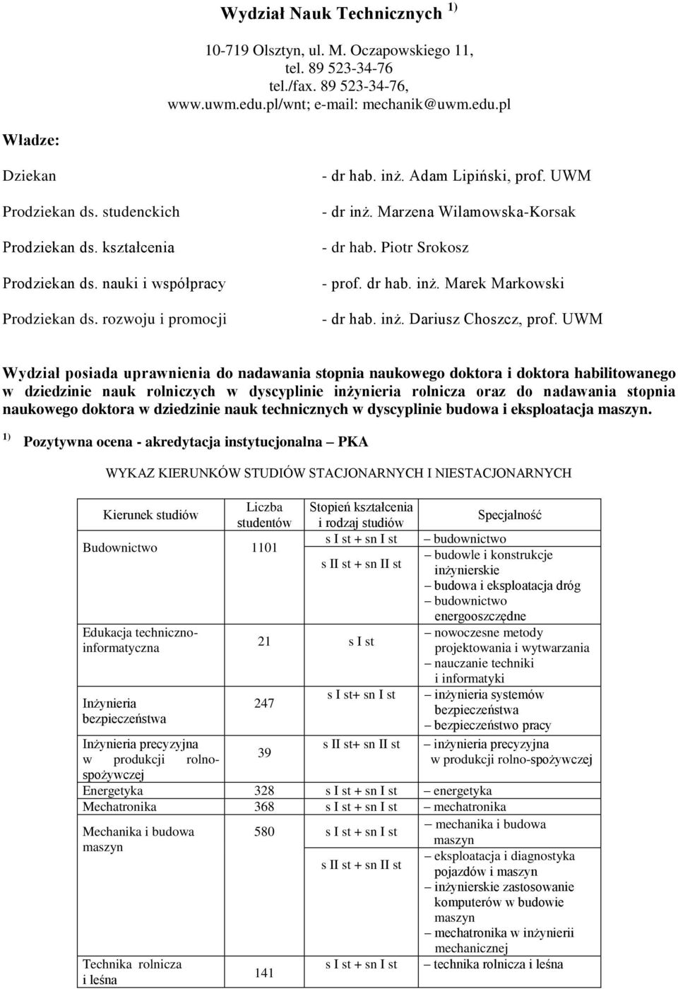 Piotr Srokosz - prof. dr hab. inż. Marek Markowski - dr hab. inż. Dariusz Choszcz, prof.