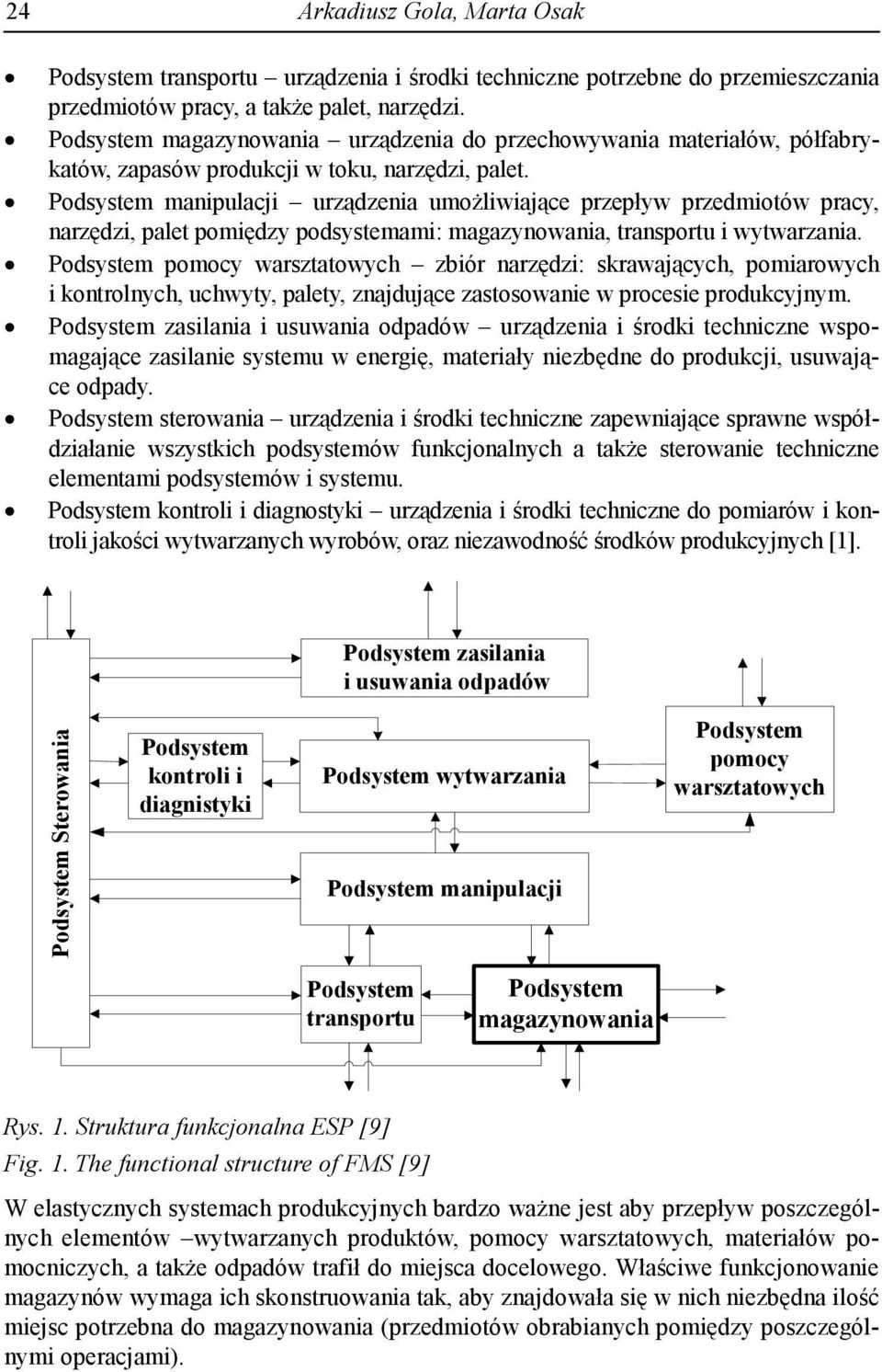 Podsystem manipulacji urządzenia umożliwiające przepływ przedmiotów pracy, narzędzi, palet pomiędzy podsystemami: magazynowania, transportu i wytwarzania.