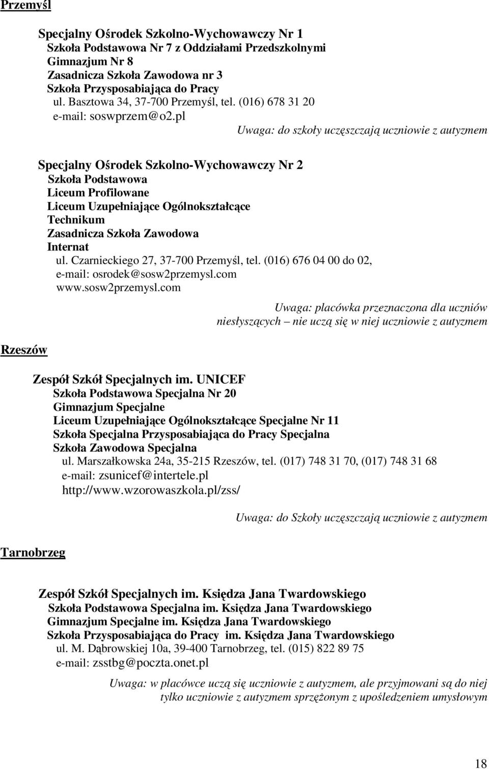 pl Uwaga: do szkoły uczęszczają uczniowie z autyzmem Rzeszów Nr 2 Szkoła Podstawowa Liceum Profilowane Liceum Uzupełniające Ogólnokształcące Technikum Zasadnicza Szkoła Zawodowa Internat ul.