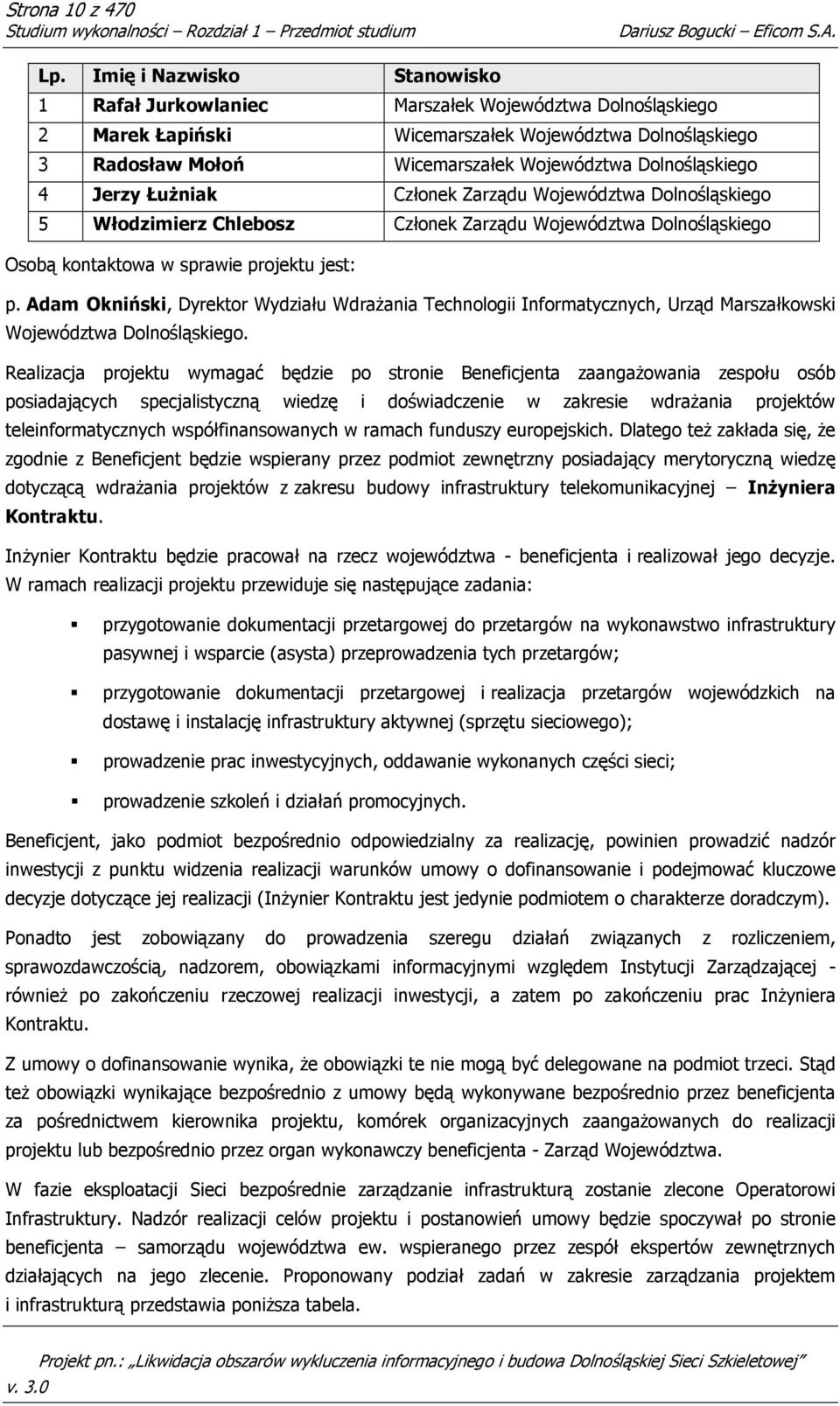 Dolnośląskiego 4 Jerzy ŁuŜniak Członek Zarządu Województwa Dolnośląskiego 5 Włodzimierz Chlebosz Członek Zarządu Województwa Dolnośląskiego Osobą kontaktowa w sprawie projektu jest: p.