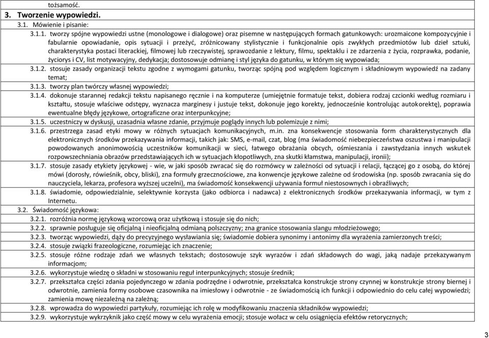 1. tworzy spójne wypowiedzi ustne (monologowe i dialogowe) oraz pisemne w następujących formach gatunkowych: urozmaicone kompozycyjnie i fabularnie opowiadanie, opis sytuacji i przeżyć, zróżnicowany