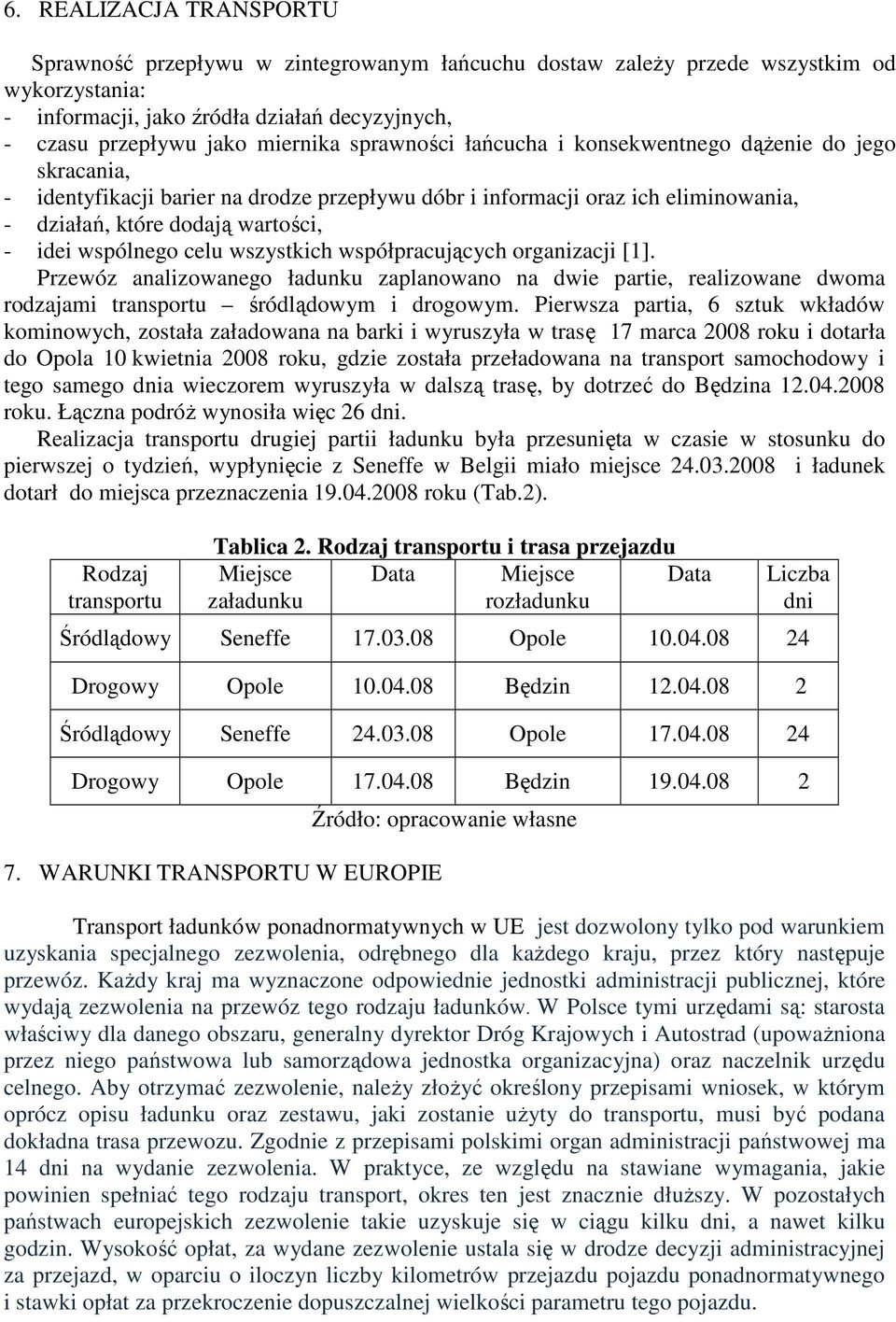 celu wszystkich współpracujących organizacji [1]. Przewóz analizowanego ładunku zaplanowano na dwie partie, realizowane dwoma rodzajami transportu śródlądowym i drogowym.