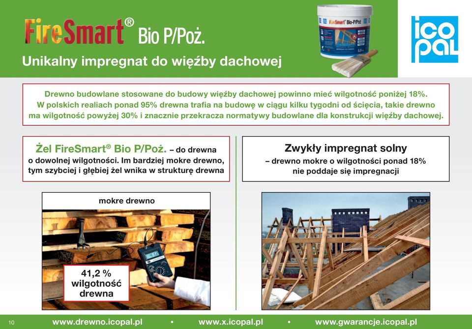 budowlane dla konstrukcji więźby dachowej. Żel FireSmart Bio P/Poż. do drewna o dowolnej wilgotności.