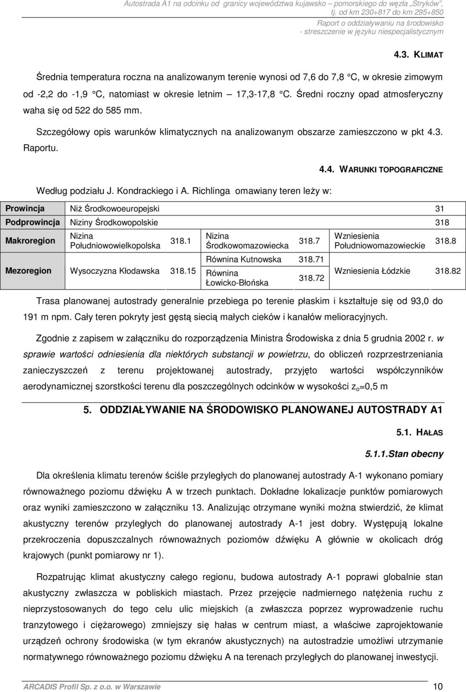 Richlinga omawiany teren leŝy w: 4.4. WARUNKI TOPOGRAFICZNE Prowincja NiŜ Środkowoeuropejski 31 Podprowincja Niziny Środkowopolskie 318 Makroregion Nizina Południowowielkopolska 318.