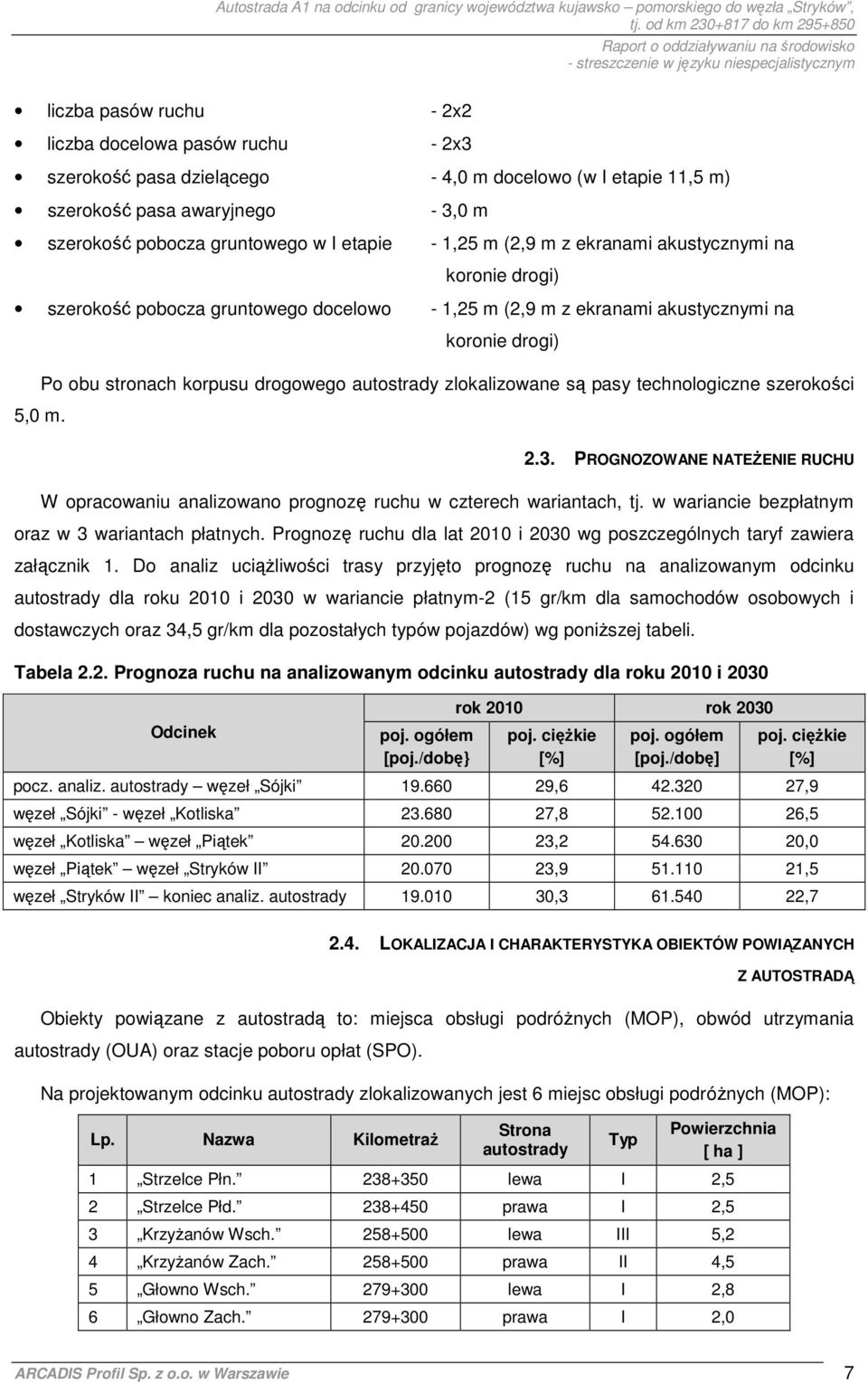 zlokalizowane są pasy technologiczne szerokości 5,0 m. 2.3. PROGNOZOWANE NATEśENIE RUCHU W opracowaniu analizowano prognozę ruchu w czterech wariantach, tj.