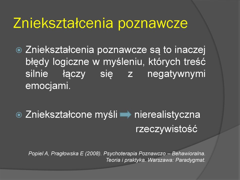 Zniekształcone myśli nierealistyczna rzeczywistość Popiel A, Pragłowska E