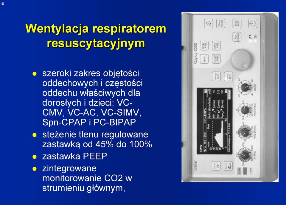 CMV, VC-AC, VC-SIMV, Spn-CPAP i PC-BIPAP stężenie tlenu regulowane