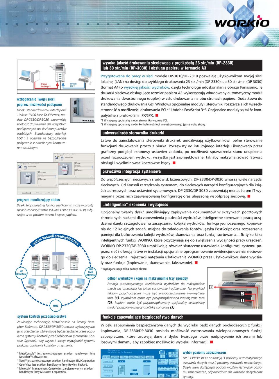 DP-2330/DP-3030 zapewniaj¹ zdolnoœæ drukowania dla wszystkich pod³¹czonych do sieci komputerów osobistych. Standardowy interfejs USB 1.