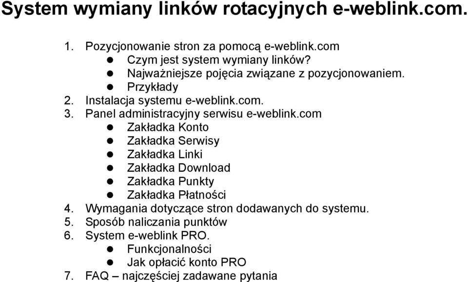 Panel administracyjny serwisu e-weblink.