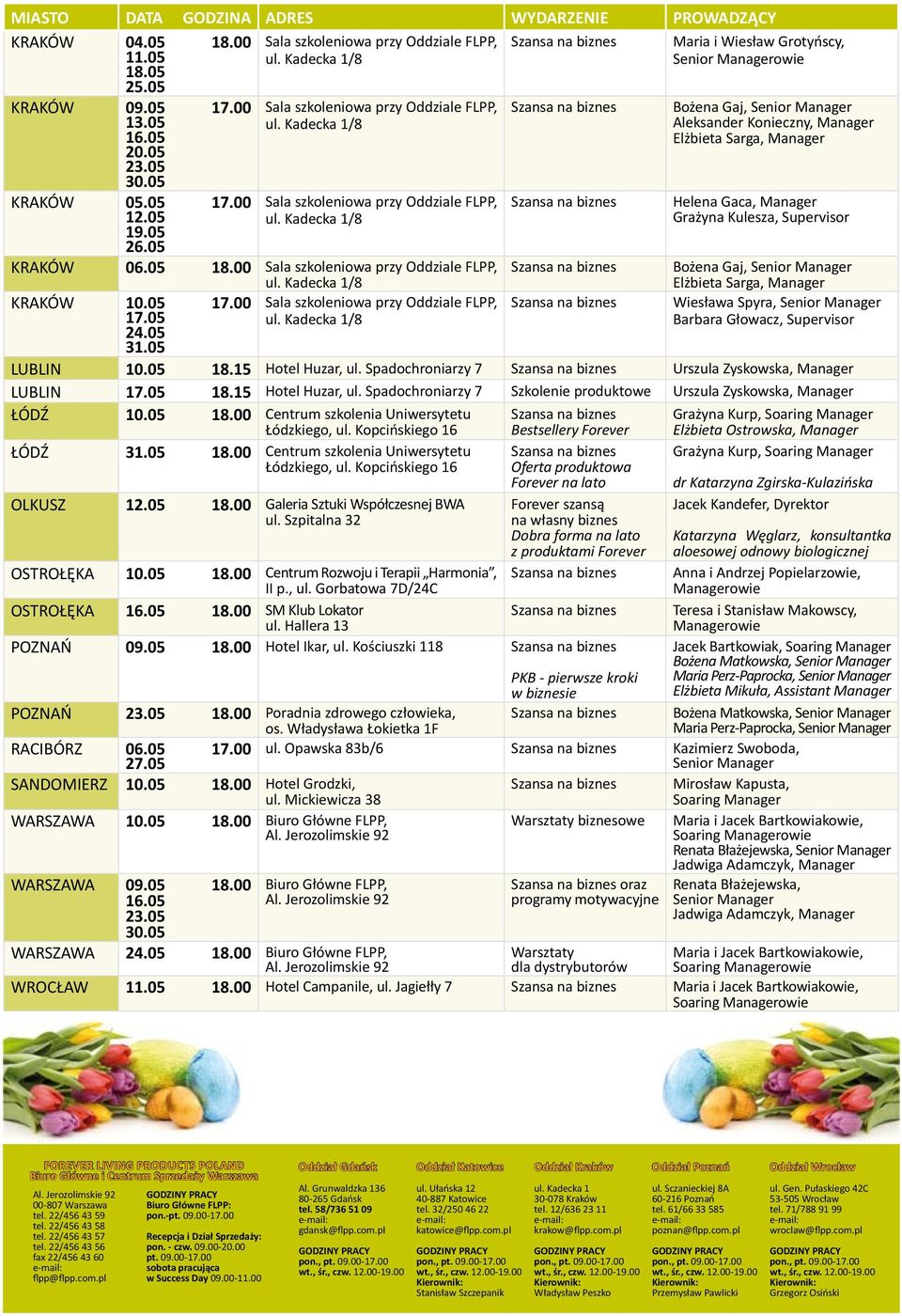 00 Sala szkoleniowa przy Oddziale FLPP, ul. Kadecka 1/8 KRAKÓW 10.05 17.00 Sala szkoleniowa przy Oddziale FLPP, 17.05 ul. Kadecka 1/8 24.05 31.